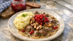 Höstgryta med enbär, svamp och lingon – mustig smak som får puttra klart