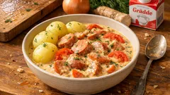 Krämig korvgryta med pepparrot – snabb vardagsmiddag med kokt potatis