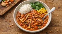 Krämig halloumi stroganoff med röda linser – en enkel vardagsgryta som mättar