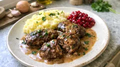 Vildsvinsjärpar i krämig brunsås – med dijon och svartvinbärsgelé