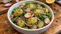 Färskpotatissallad med primörer – lätt, krispig och med syrlig senapsdressing