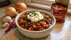 Mustig chili con carne med bönor och majs – enkel vardagsgryta som blir godare dagen efter