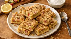 Rabarberrutor i långpanna – saftiga rutor med kardemummatopping