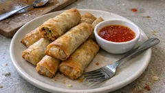 Thailändska vårrullar i ugn – frasiga filorullar med sweet chili-dipp