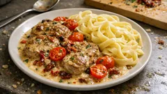 Italiensk fläskfilégratäng med parmesan och soltorkad tomat – klar på runt 30 min