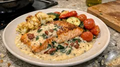 Laxfilé i gräddig parmesansås – bryn snabbt och låt den sjuda saftigt i pannan