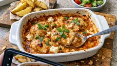 Krämig kycklinggratäng med feta och ajvar – klar på runt 30 minuter