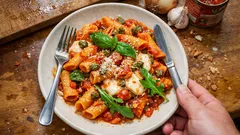 Snabb pasta med tomatsås, kapris och mozzarella – klar på 20 minuter