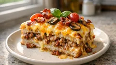 Varm smörgåstårta med köttfärs och bacon – gratinerad i ugnen på 20 minuter