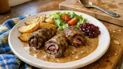 Baconfyllda oxrulader i gräddsås – en enkel klassiker som blir riktigt mör