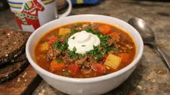 Gulaschsoppa med köttfärs – varm, mustig och klar i en och samma gryta