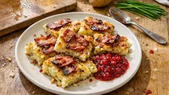 Potatispannkaka i ugnen med bacon – krispig yta och saftig mitt