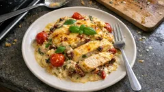 Krämig kycklinggratäng med soltorkad tomat och dijon – klar på ca 20 minuter